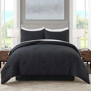 3-Piece King Comforter Set w/2 Pillowcases 480GSM Creased Texture Quilted Design